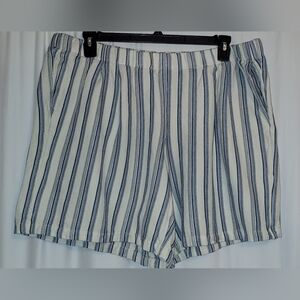 Women's Blue & White Striped Casual Shorts